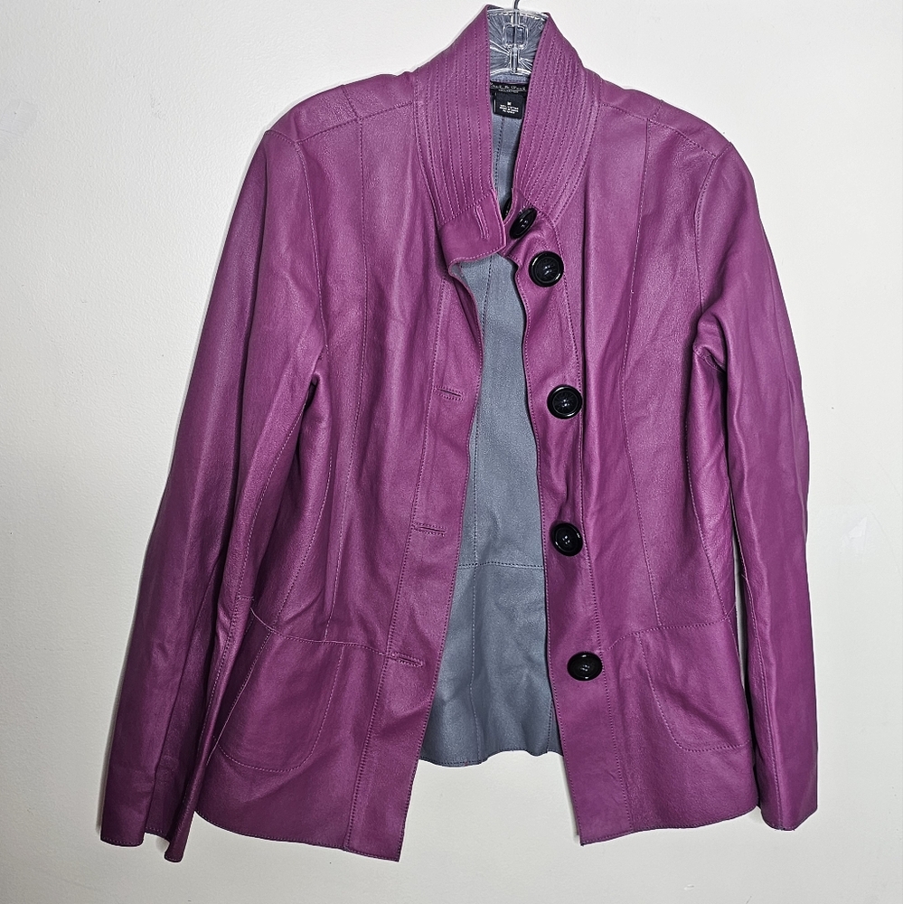 Peck and Peck purple leather jacket womens M reversible